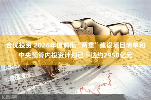 合优投资 2026年提前批“两重”建设项目清单和中央预算内投资计划已下达约2950亿元